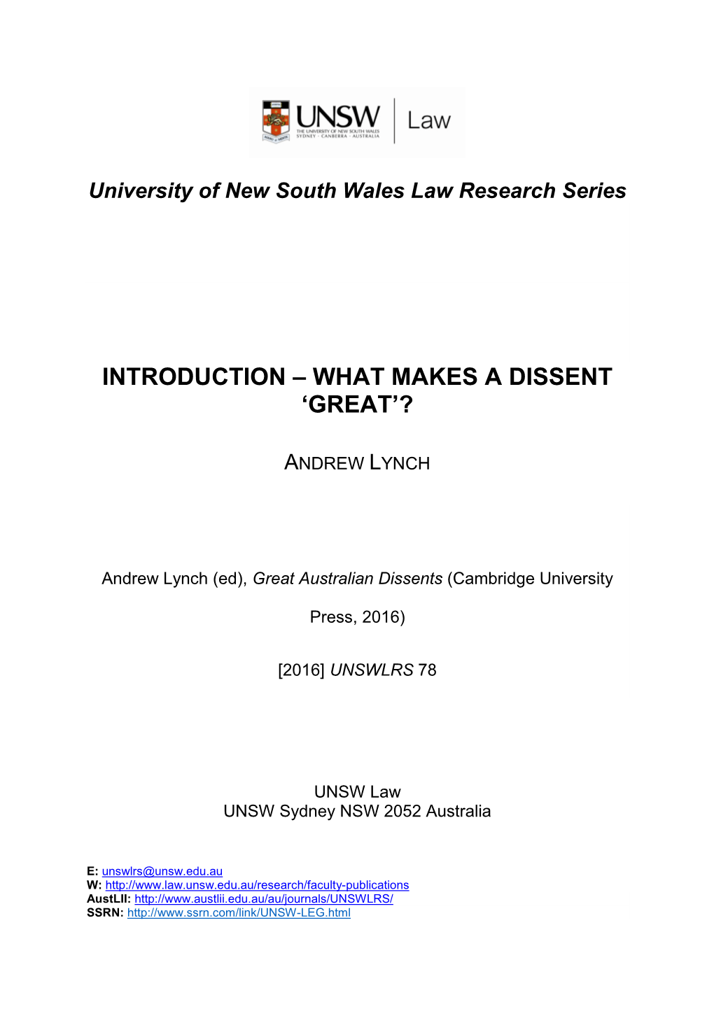 Introduction – What Makes a Dissent 'Great'?