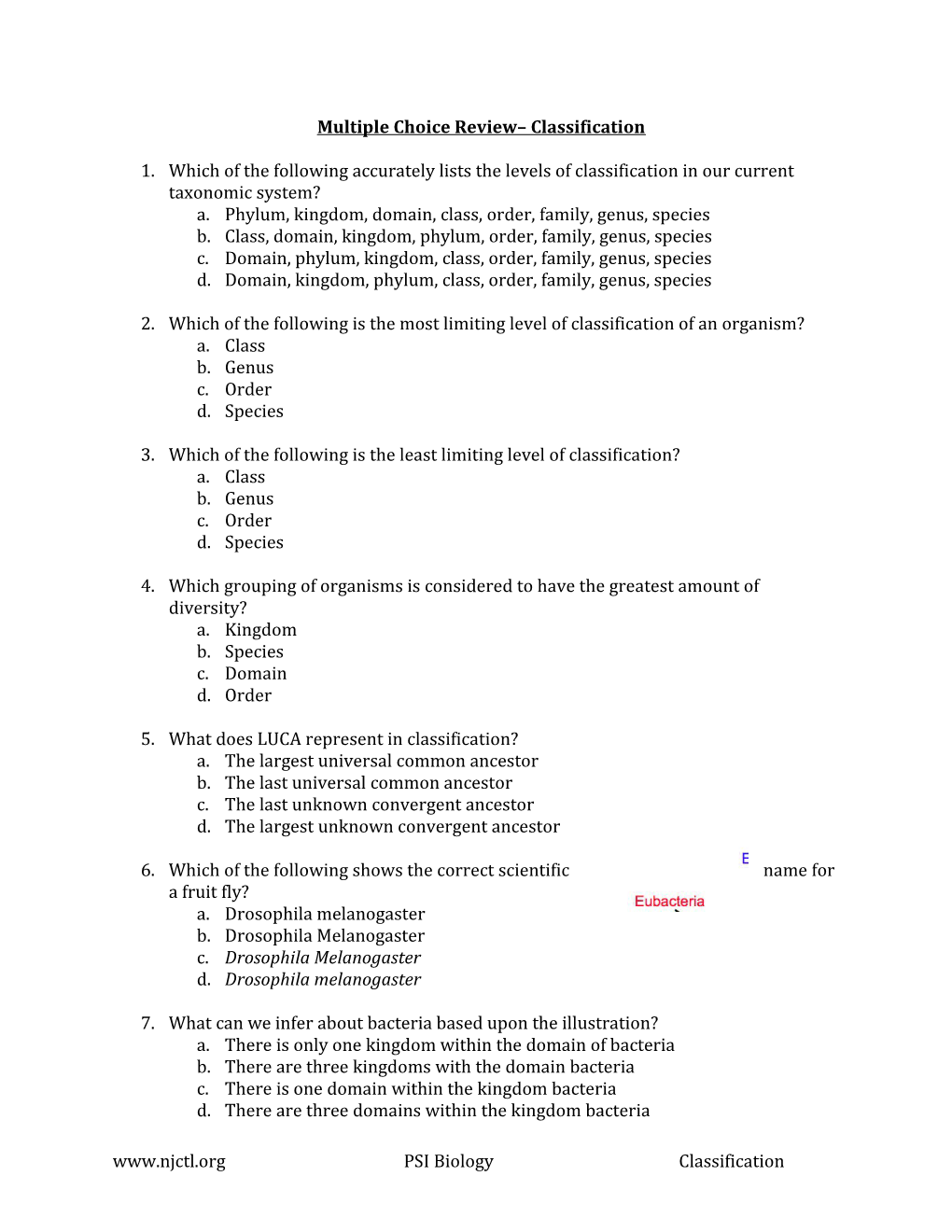 Multiple Choice Review Classification