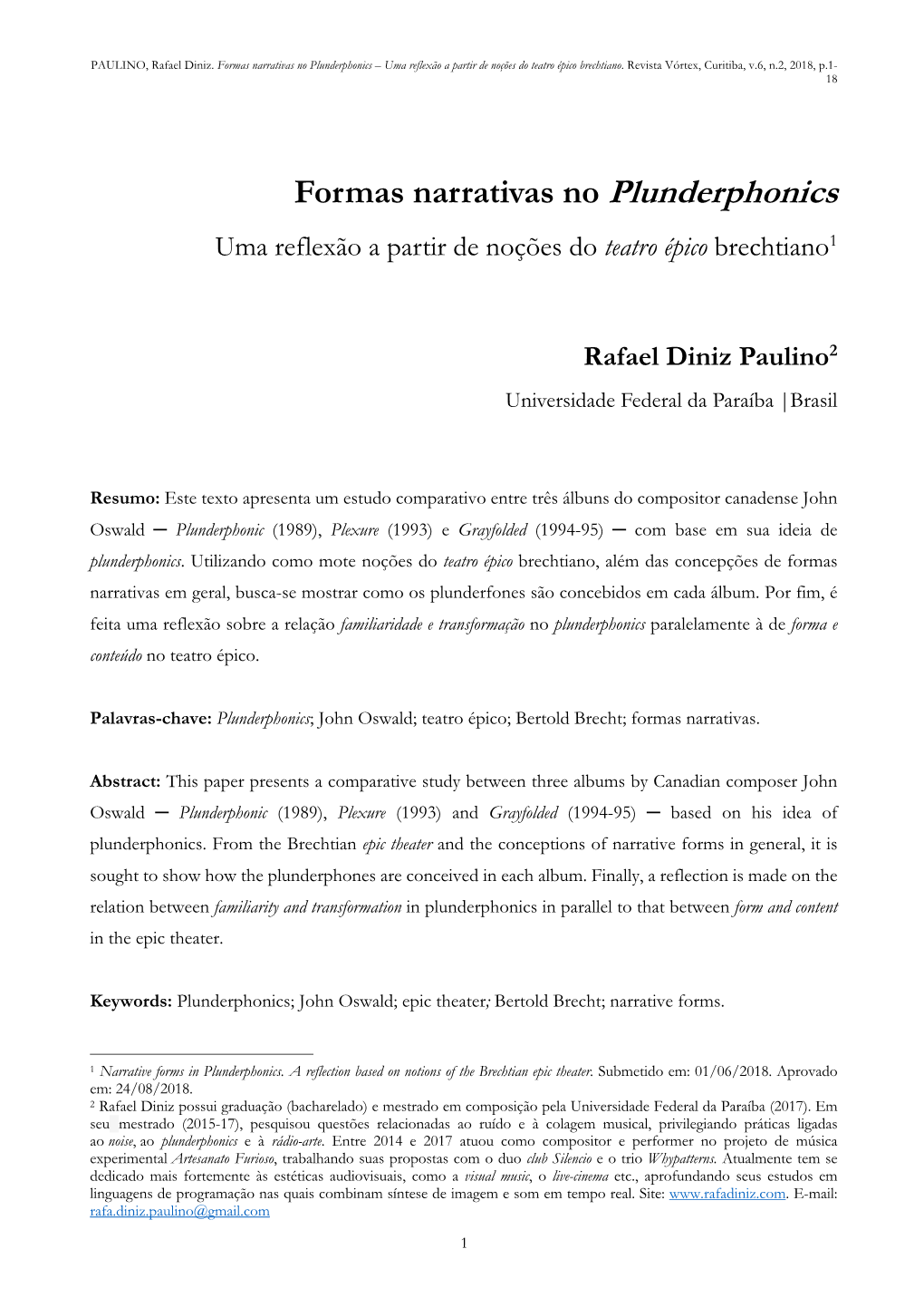 Formas Narrativas No Plunderphonics – Uma Reflexão a Partir De Noções Do Teatro Épico Brechtiano