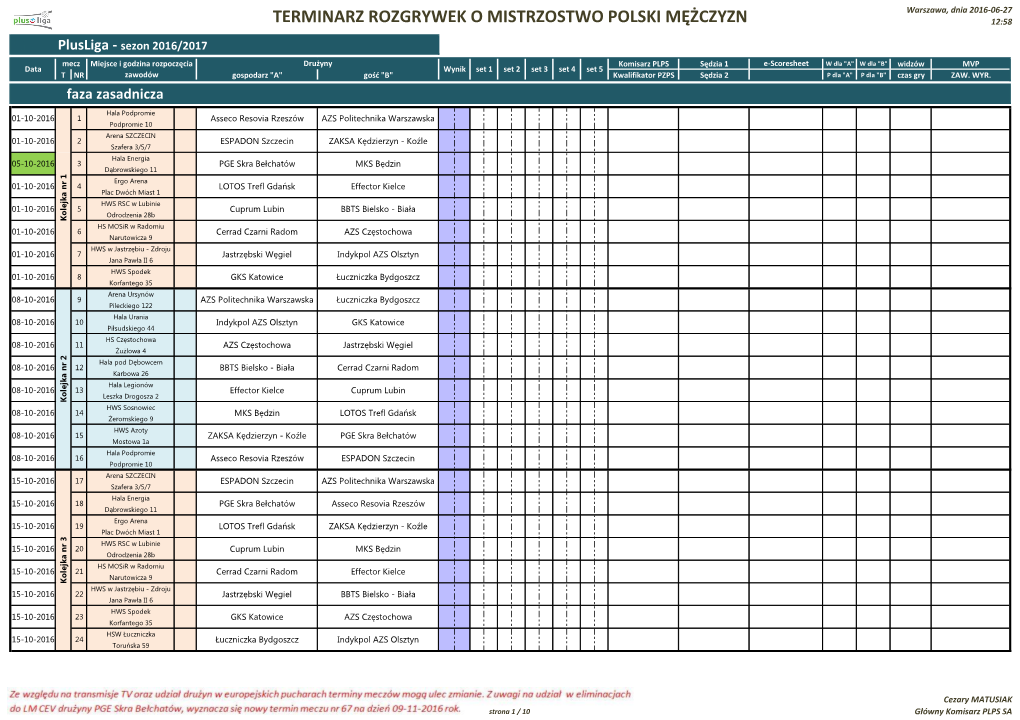 Terminarz Rozgrywek O Mistrzostwo Polski Mężczyzn