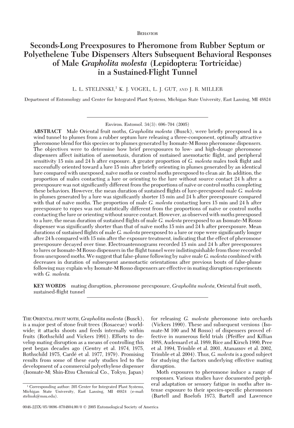 Seconds-Long Preexposures to Pheromone from Rubber Septum Or