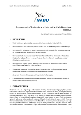 Assessment of Fruit-Bats and Bats in the Kafa Biosphere Reserve