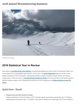 2018 Annual Mountaineering Summary