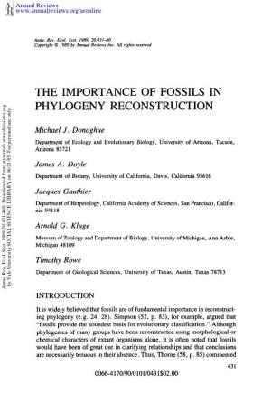 The Importance of Fossils in Phylogeny Reconstruction