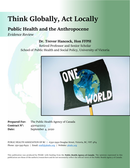Think Globally, Act Locally Public Health and the Anthropocene Evidence Review