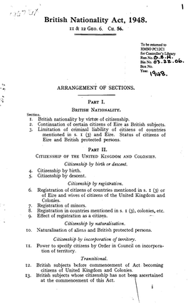 British Nationality Act, 1948. II & 12 GEO