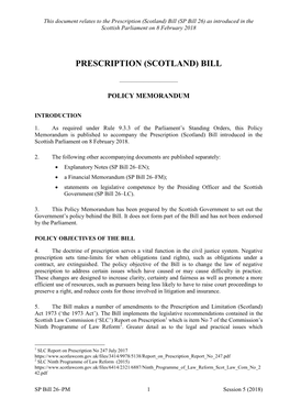 Prescription (Scotland) Bill (SP Bill 26) As Introduced in the Scottish Parliament on 8 February 2018