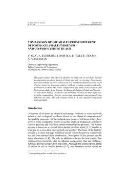 Comparison of Oil Shales from Different Deposits: Oil Shale Pyrolysis and Co-Pyrolysis with Ash