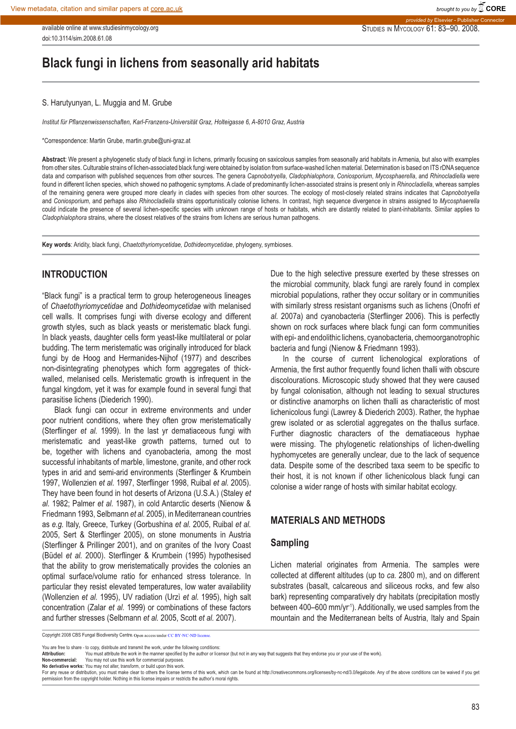 Black Fungi in Lichens from Seasonally Arid Habitats