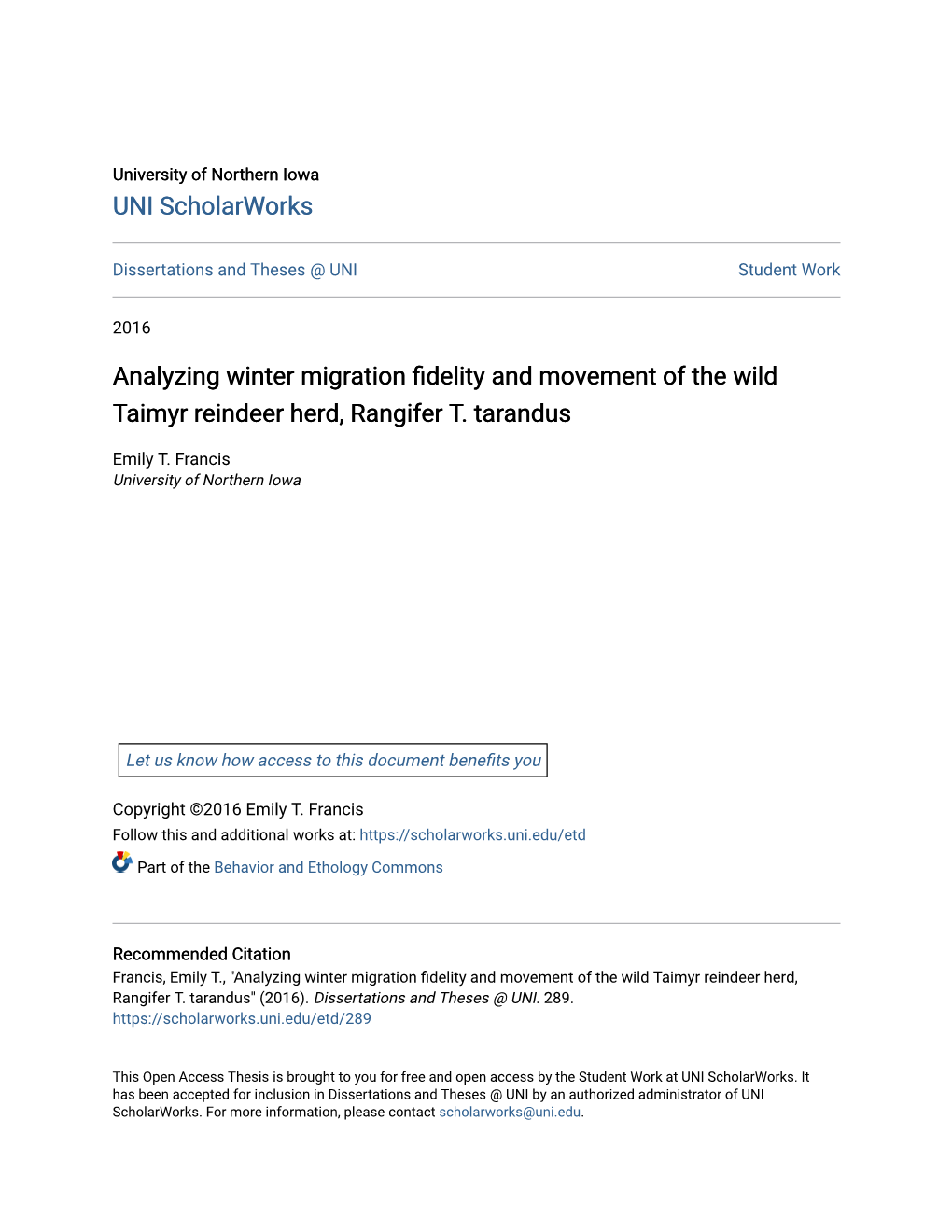 Analyzing Winter Migration Fidelity and Movement of the Wild Taimyr Reindeer Herd, Rangifer T