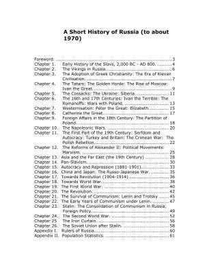 A Short History of Russia (To About 1970)