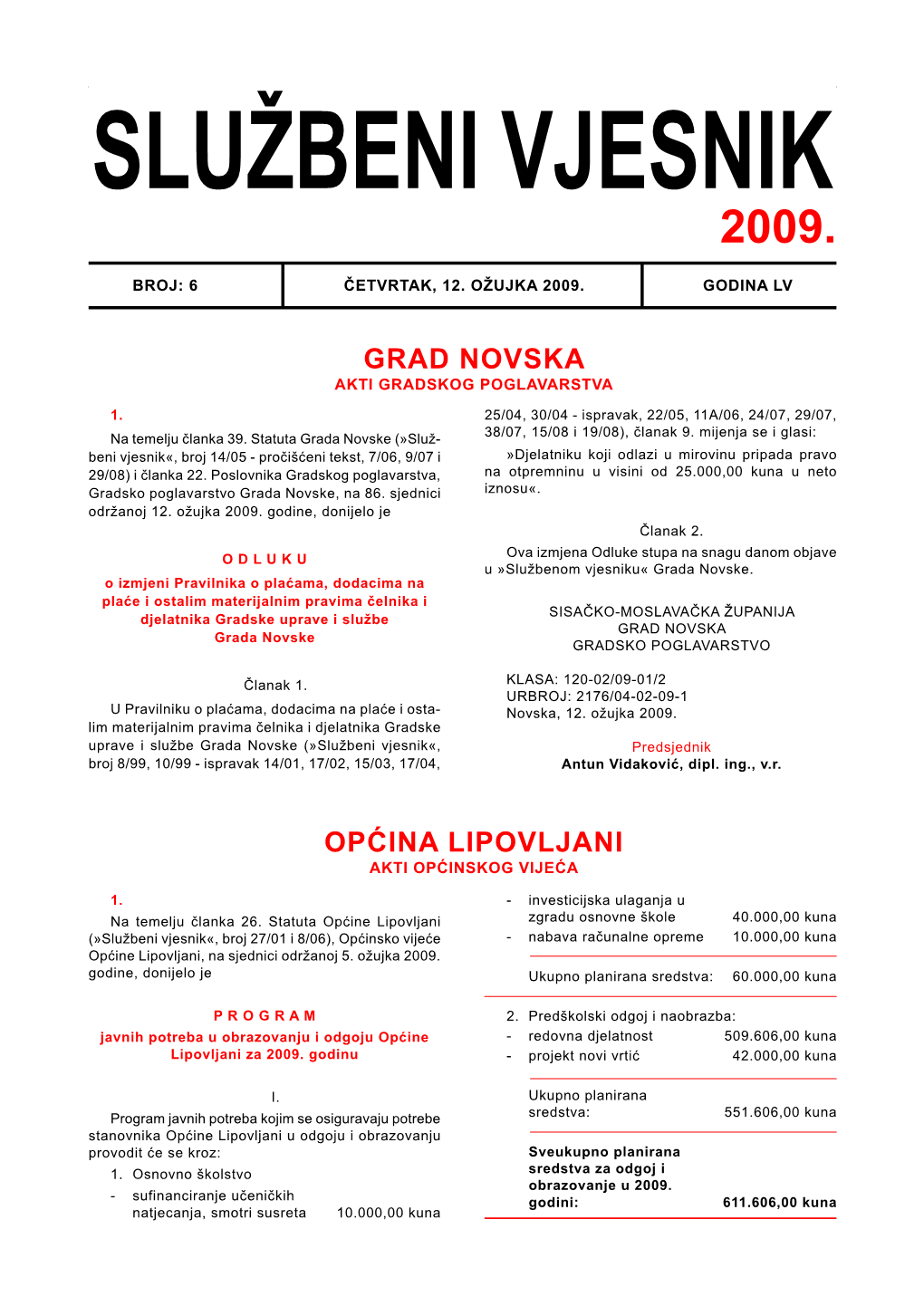 Grad Novska Općina Lipovljani