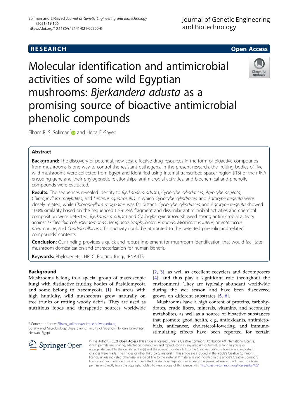 Bjerkandera Adusta As a Promising Source of Bioactive Antimicrobial Phenolic Compounds Elham R