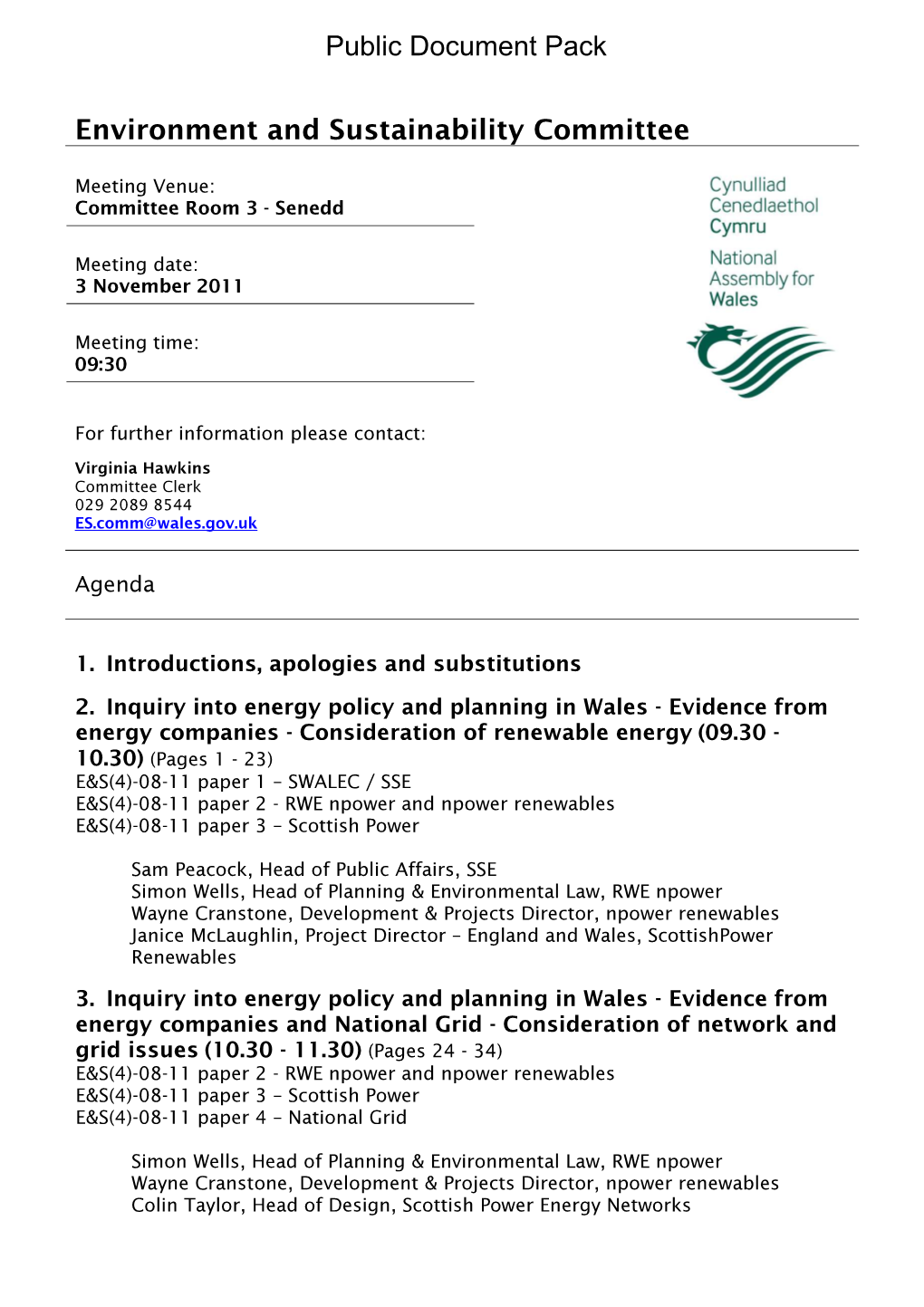 Environment and Sustainability Committee Public Document Pack