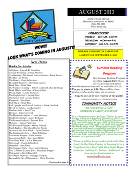 Newsletter Dated August 2013