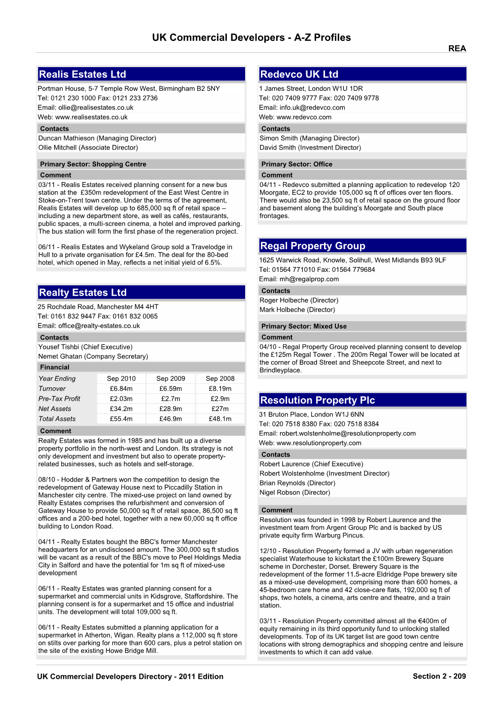 UK Property Developers Profiles