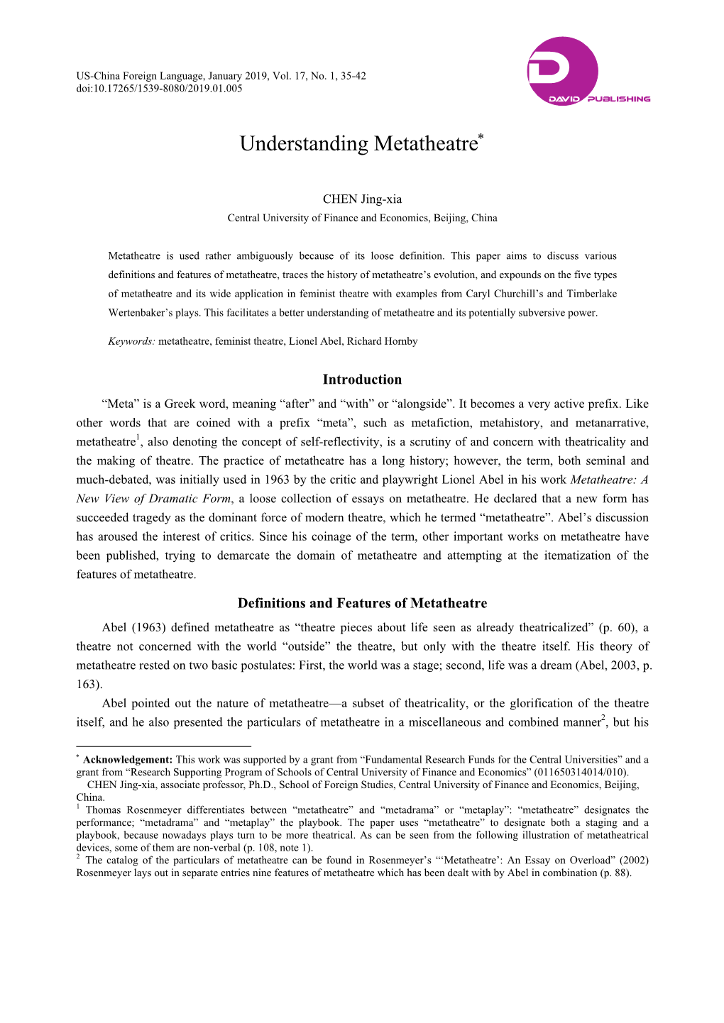 Understanding Metatheatre