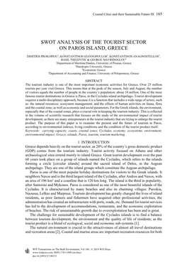 Swot Analysis of the Tourist Sector on Paros Island, Greece