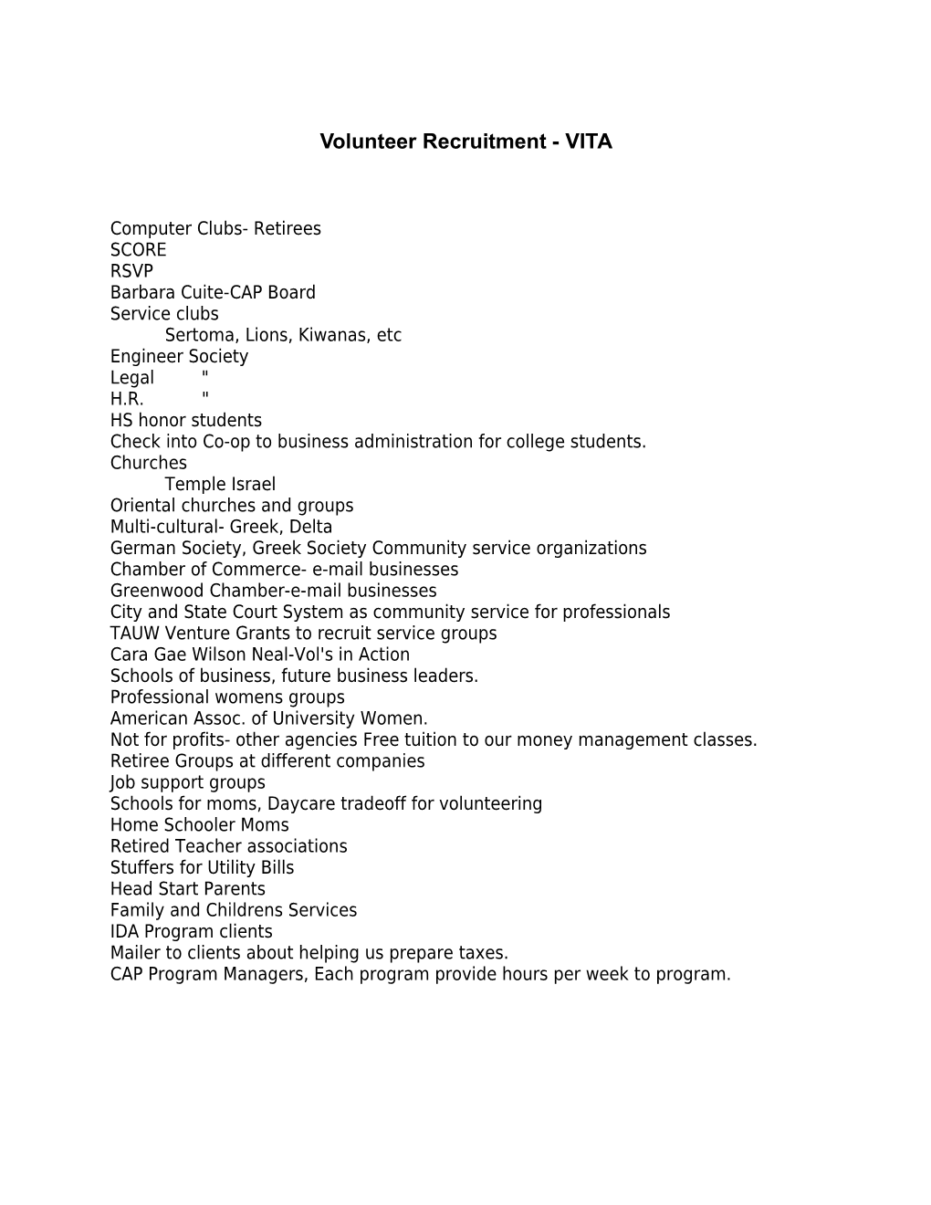 Volunteer Recruitment - EITC 2002