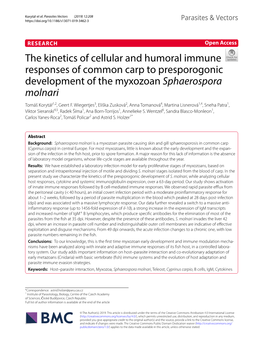 The Kinetics of Cellular and Humoral Immune Responses of Common Carp to Presporogonic Development of the Myxozoan Sphaerospora Molnari Tomáš Korytář1,2, Geert F