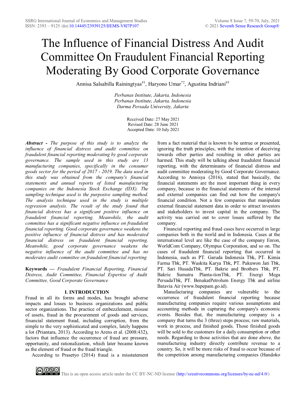 The Influence of Financial Distress and Audit Committee on Fraudulent Financial Reporting Moderating by Good Corporate Governance