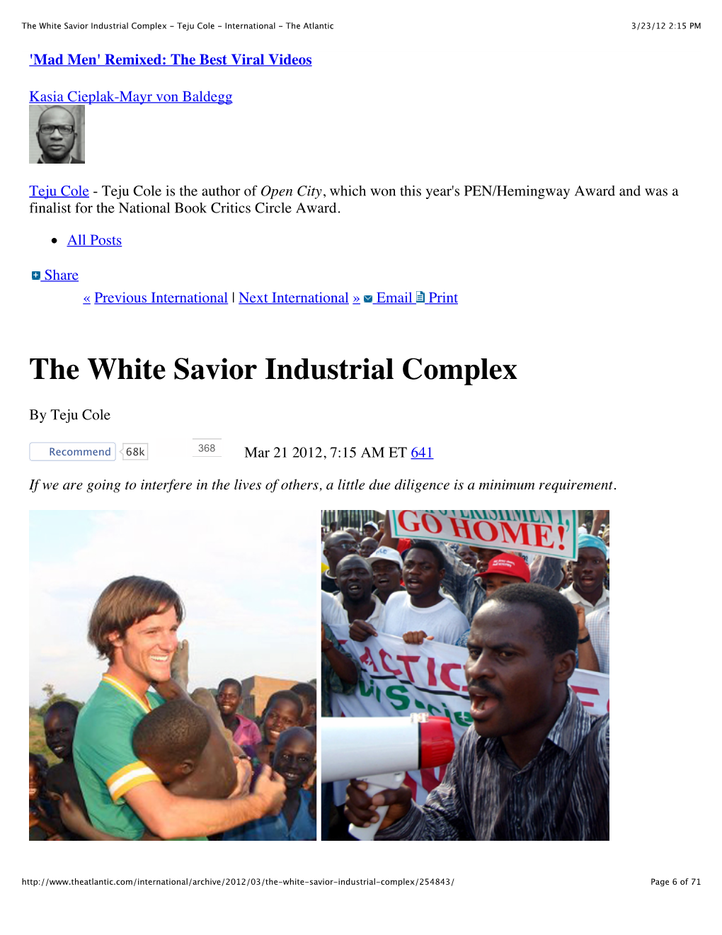 The White Savior Industrial Complex - Teju Cole - International - the Atlantic 3/23/12 2:15 PM