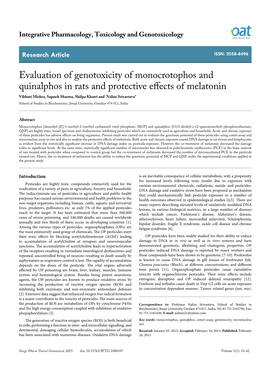 Evaluation of Genotoxicity of Monocrotophos and Quinalphos In