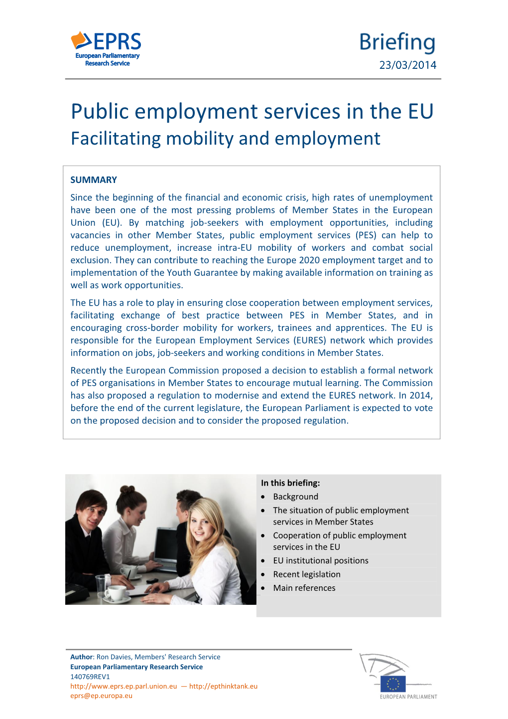 Public Employment Services in the EU Facilitating Mobility and Employment