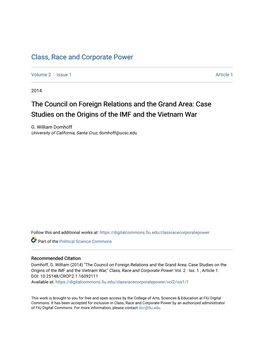 The Council on Foreign Relations and the Grand Area: Case Studies on the Origins of the IMF and the Vietnam War
