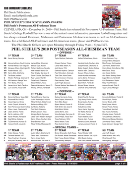 Phil Steele's 2010 Postseason All-Freshman Team