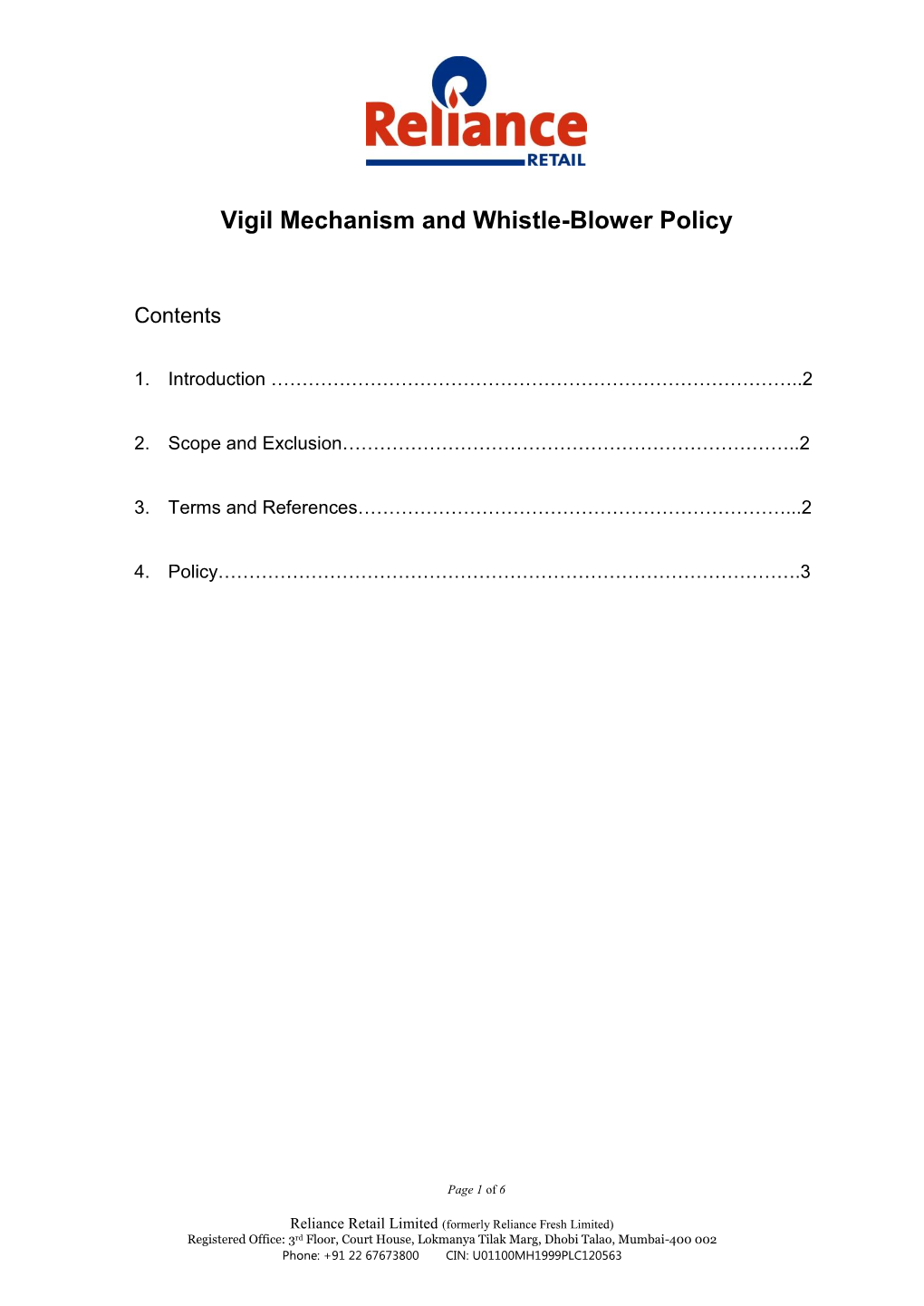 Vigil Mechanism and Whistle-Blower Policy