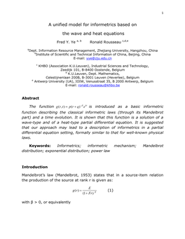 A Unified Model for Informetrics Based on the Wave and Heat Equations