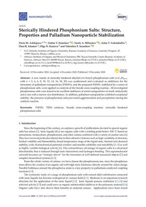 Sterically Hindered Phosphonium Salts: Structure, Properties and Palladium Nanoparticle Stabilization