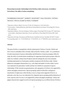 Morphological Studies of Cypselae in Berkheya (Compositae, Arctoteae