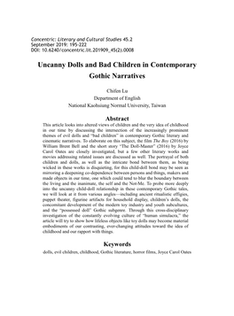 Uncanny Dolls and Bad Children in Contemporary Gothic Narratives