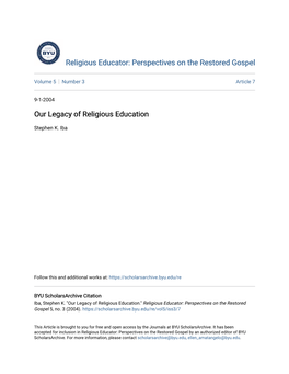 Our Legacy of Religious Education