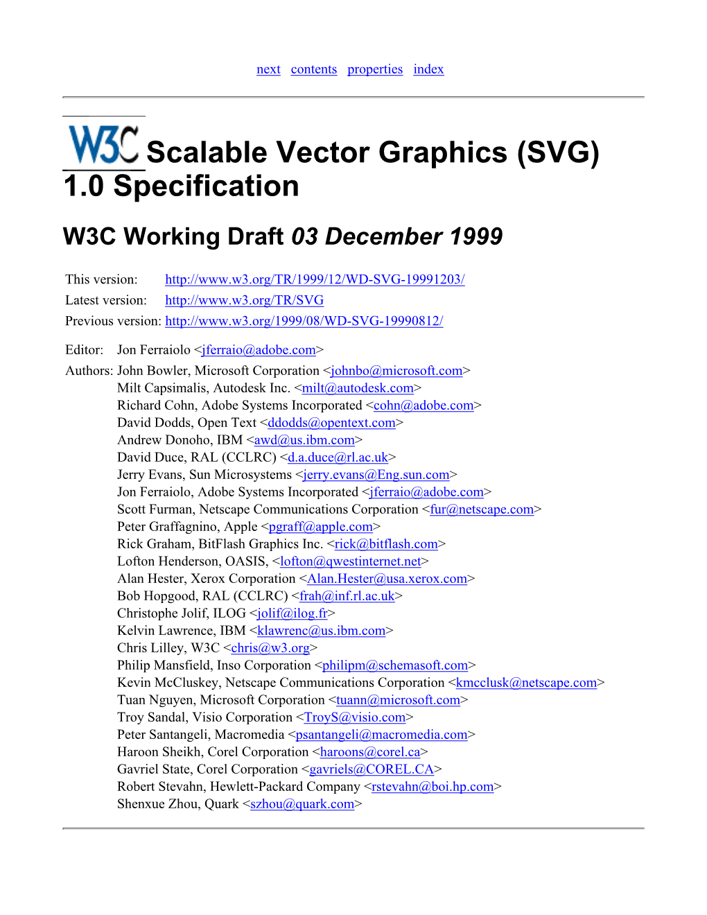 SVG) 1.0 Specification W3C Working Draft 03 December 1999