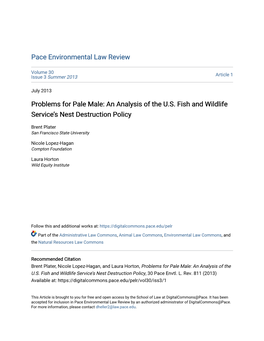 Problems for Pale Male: an Analysis of the U.S. Fish and Wildlife Service’S Nest Destruction Policy