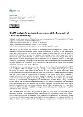 Dinsar Analysis for Geohazard Assessment at the Roman City of Carsulae (Central Italy)