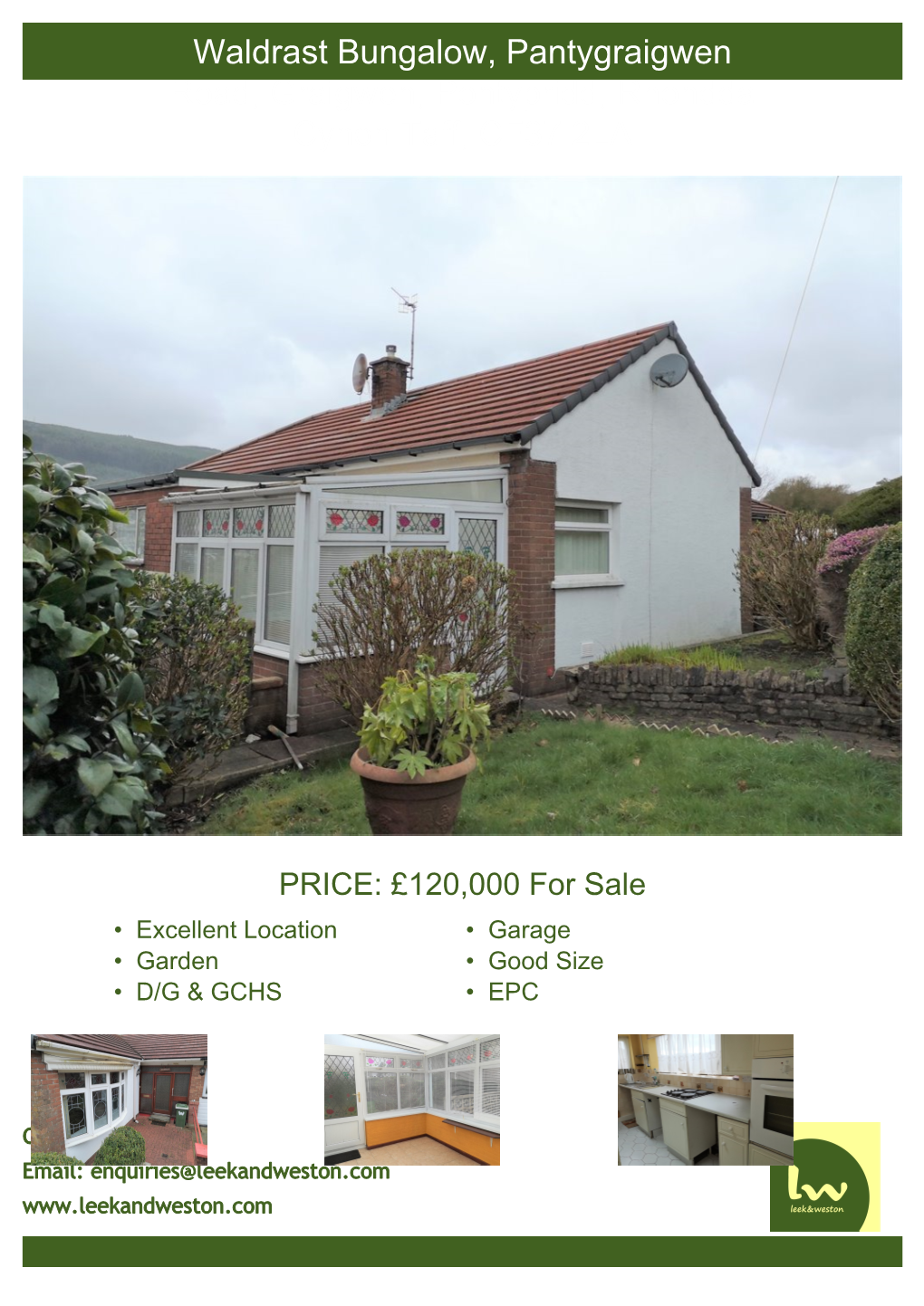 Waldrast Bungalow, Pantygraigwen Road, Graigwen, Pontypridd, Rhondda Cynon Taff, CF37 2LA