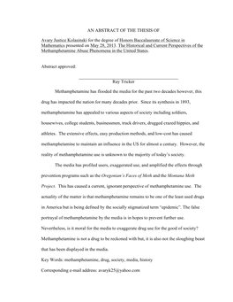 The Historical and Current Perspectives of the Methamphetamine Abuse Phenomena in the United States