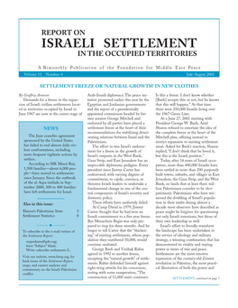 Report on Israeli Settlements in the Occupied Territories