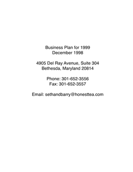 Honest Tea Business Plan – December 1998