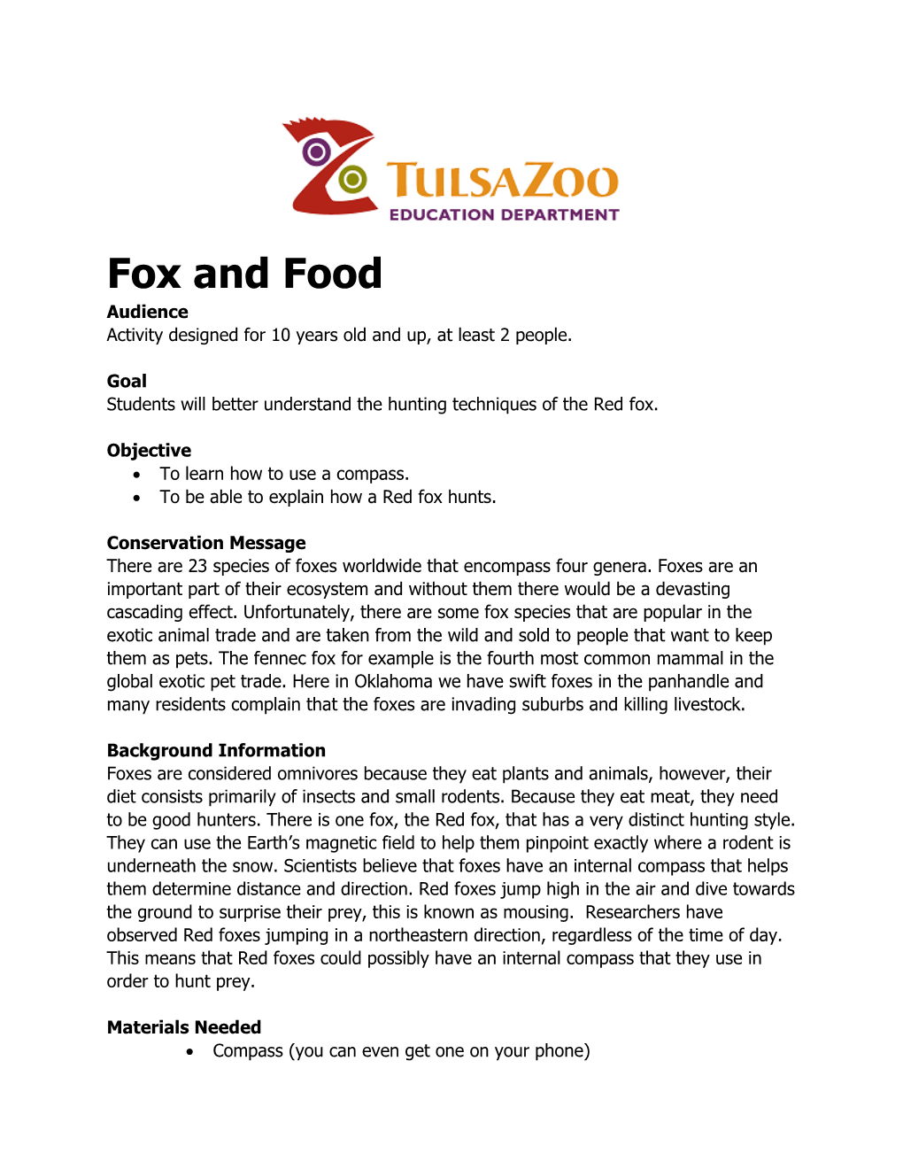 Fox and Food Audience Activity Designed for 10 Years Old and Up, at Least 2 People
