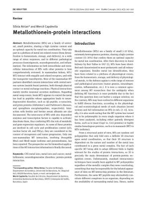 Metallothionein-Protein Interactions