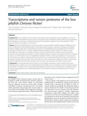 Transcriptome and Venom Proteome of the Box Jellyfish Chironex Fleckeri