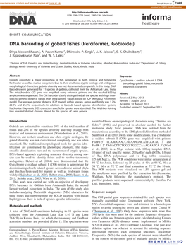 DNA Barcoding of Gobiid Fishes (Perciformes, Gobioidei)