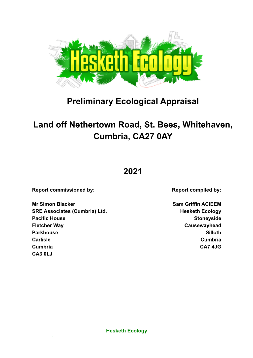 Preliminary Ecological Appraisal Land Off Nethertown Road, St. Bees