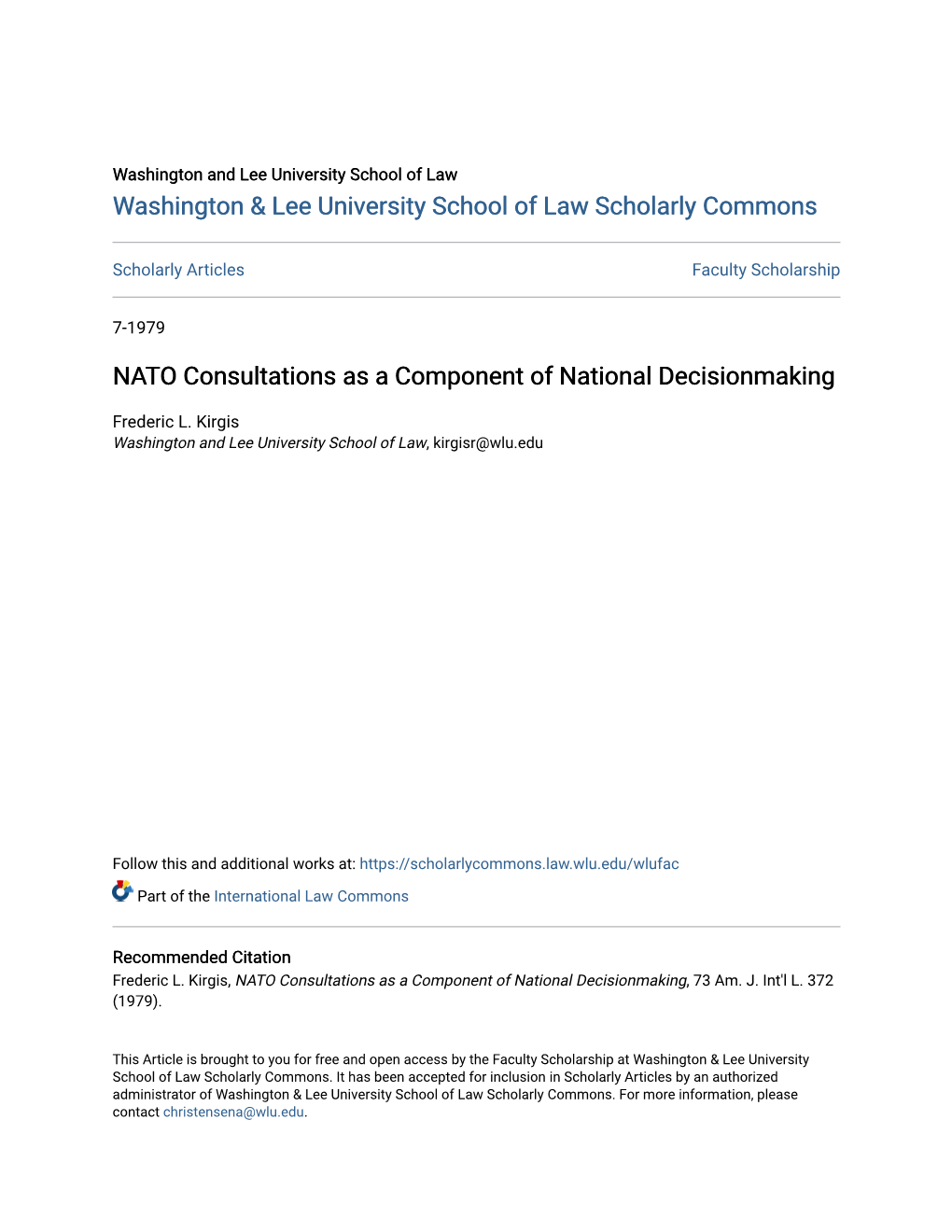 NATO Consultations As a Component of National Decisionmaking