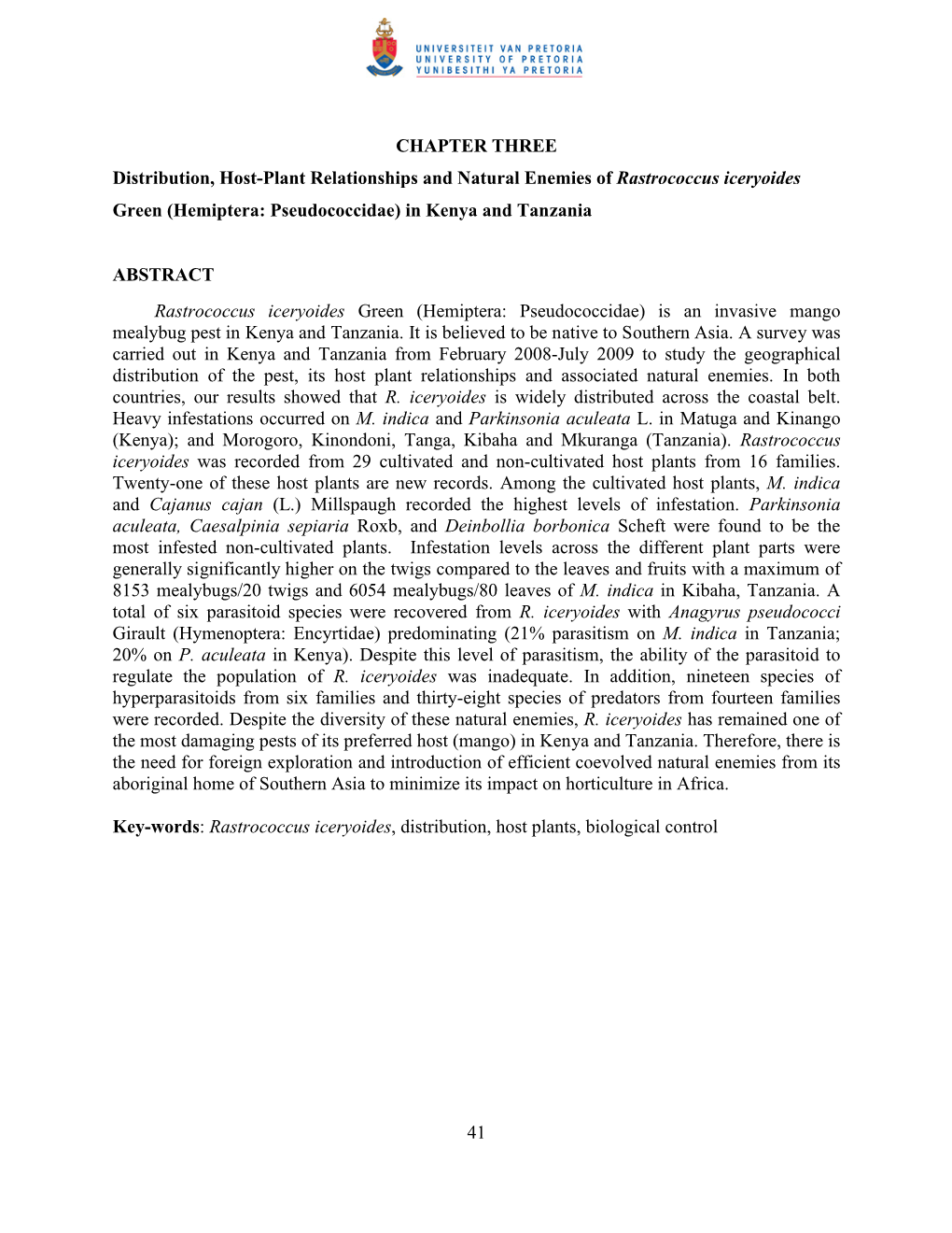 41 CHAPTER THREE Distribution, Host-Plant Relationships And